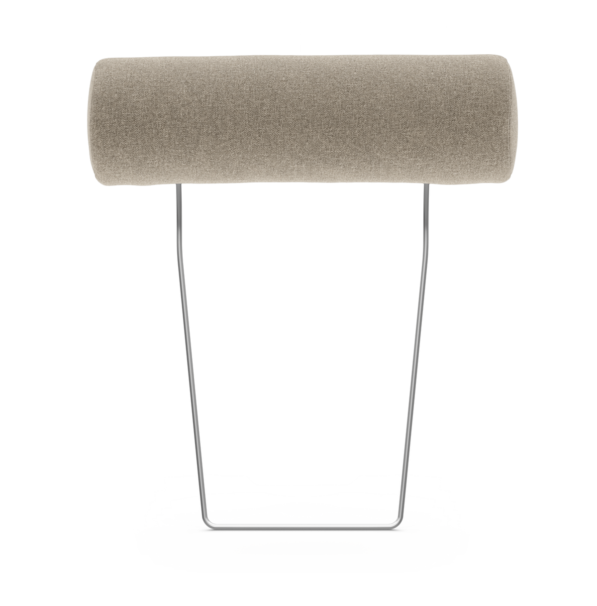 Beige cylinderpude på kromet metalstativ mod hvid baggrund.