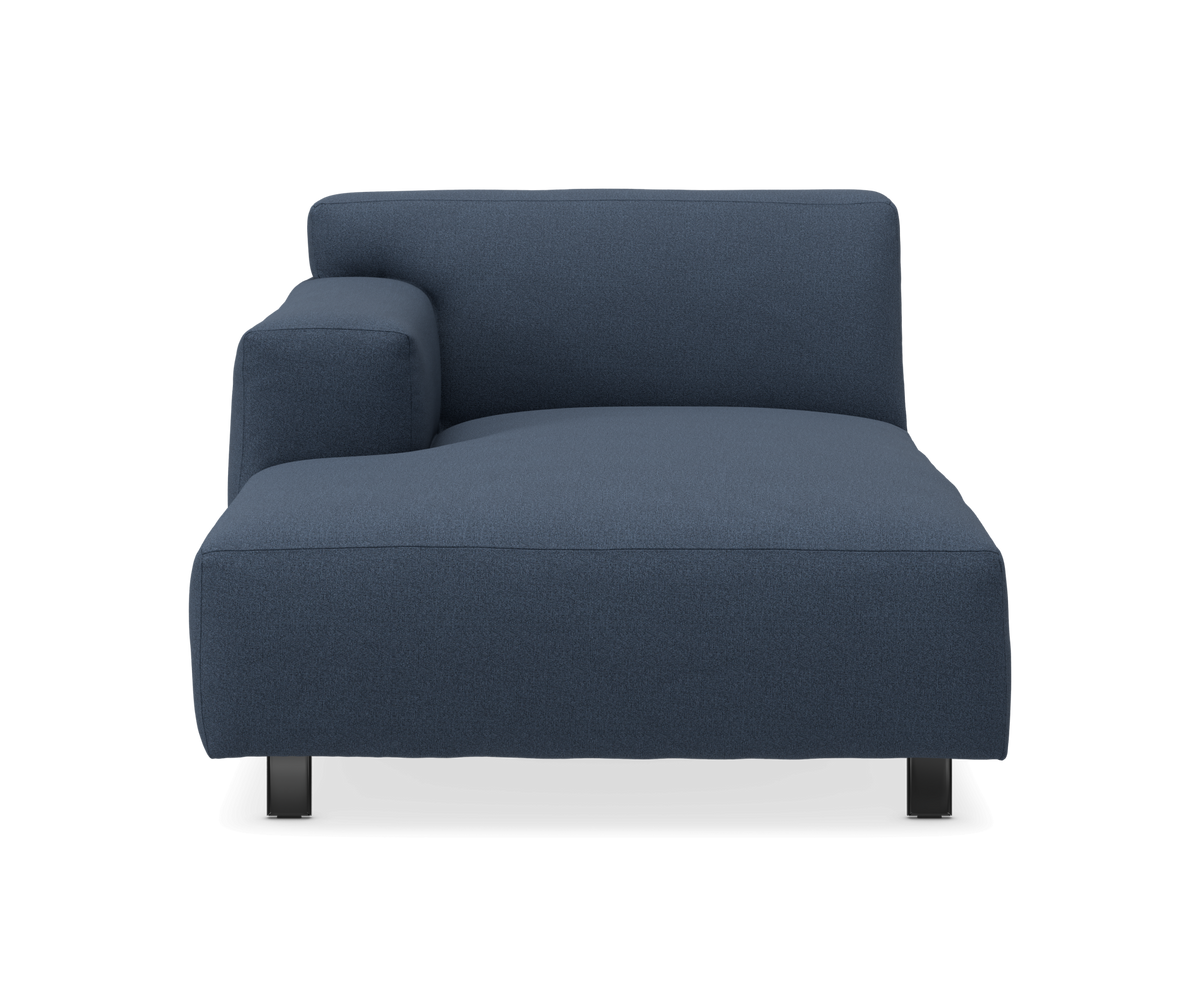 Blå modulsofa/chaise med venstre armlæn, frilagt produktbillede.