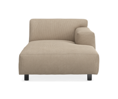 Beige chaiselongmodul med højre armlæn, frontvisning.