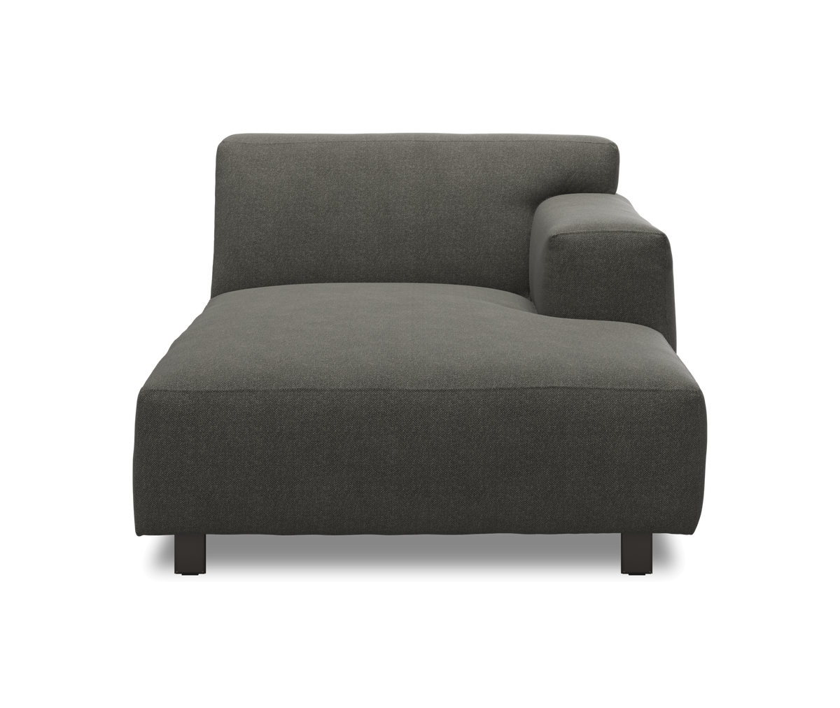 Mørkegrå modulsofa/chaise med højre armlæn, frilagt produktbillede set forfra.