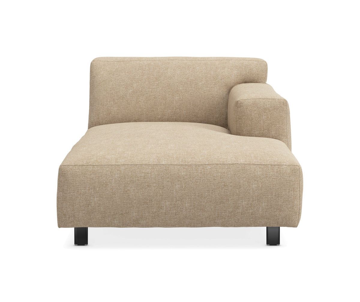Beige modulsofa-sektion med højre armlæn, frontvisning på hvid baggrund.