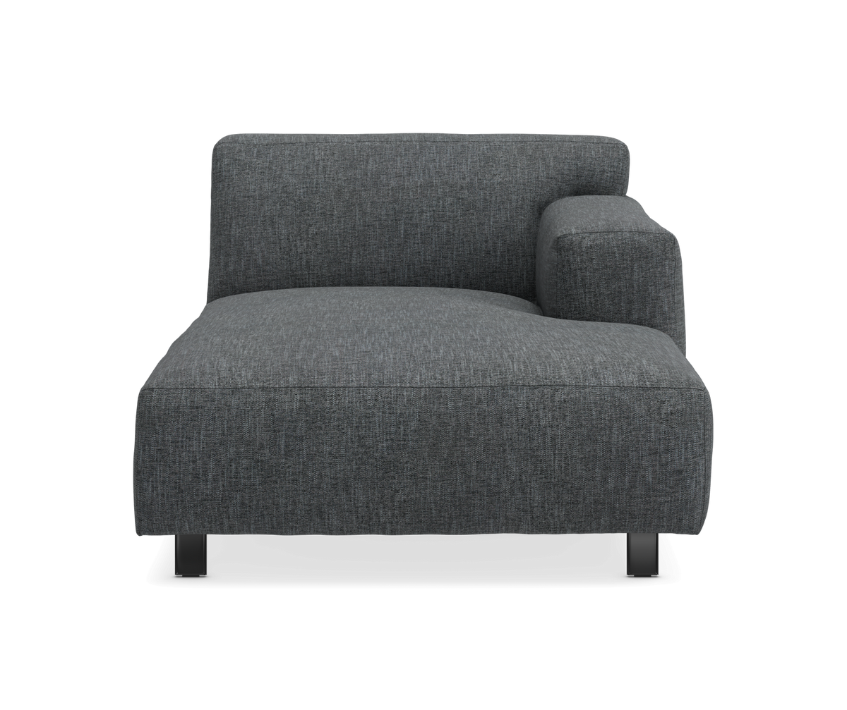 Mørkegrå modulsofa/chaise med højre armlæn, frontvisning.