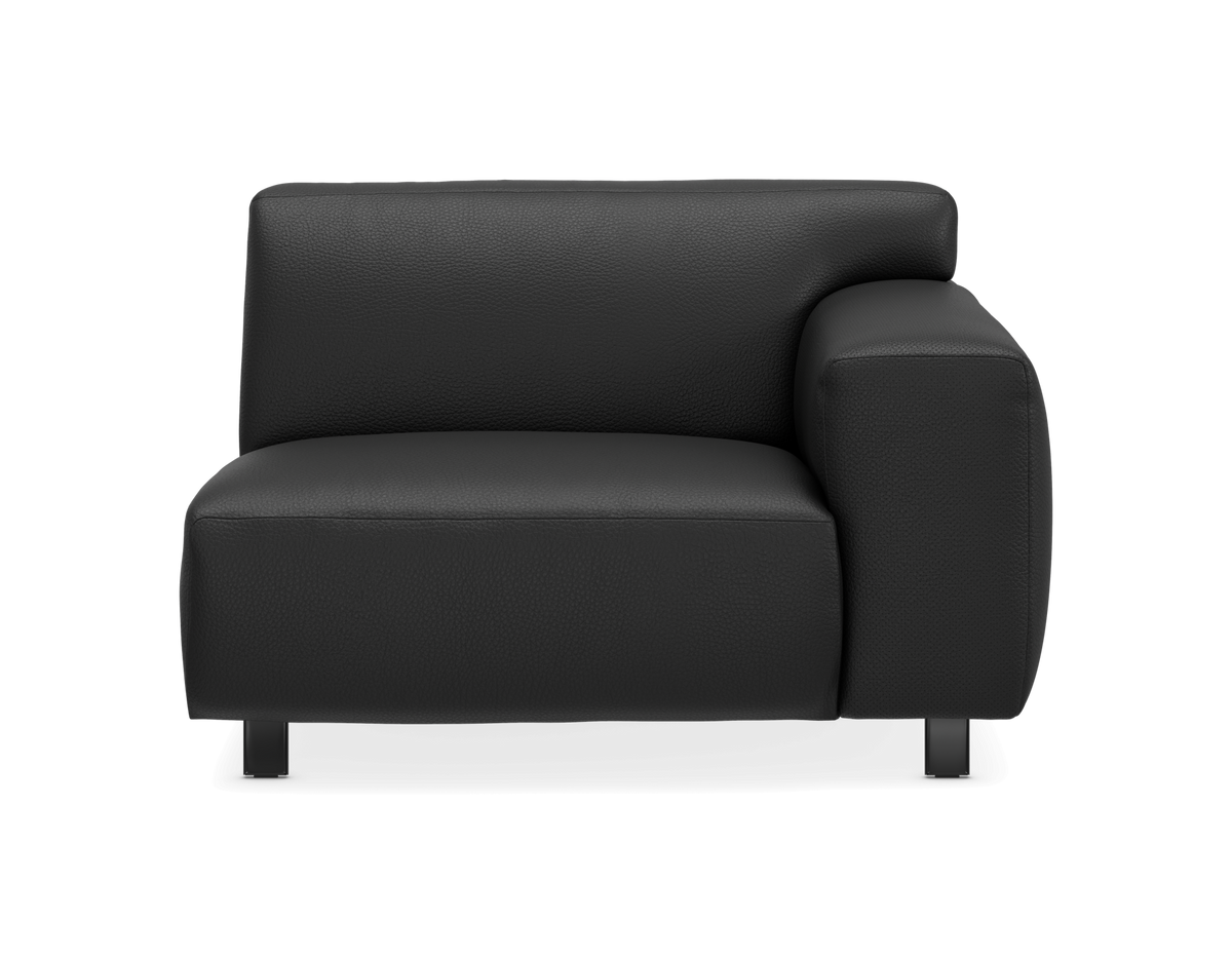 Sort modulsofa-del med højre armlæn, frontvisning.