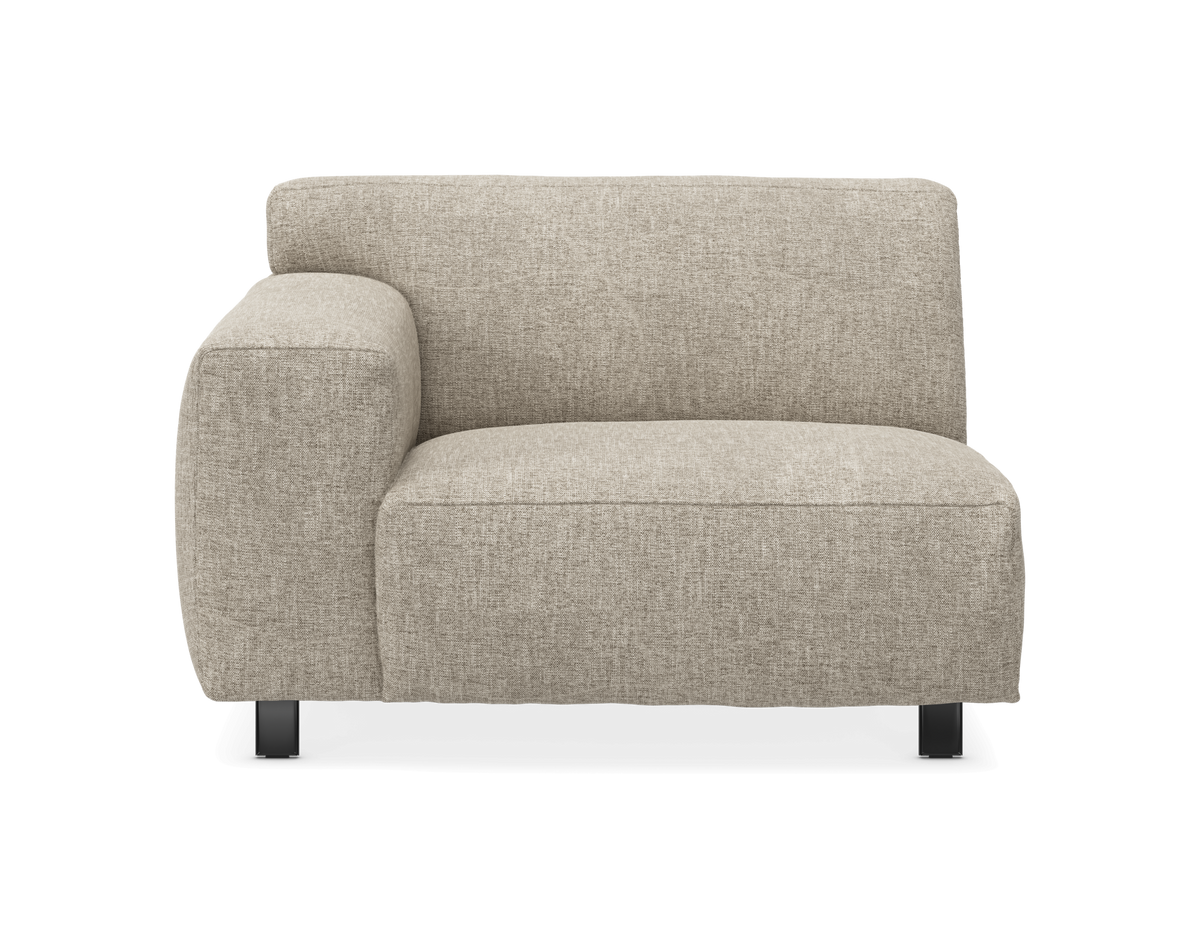 Beige modulsofa med venstre armlæn, frontvisning på hvid baggrund.
