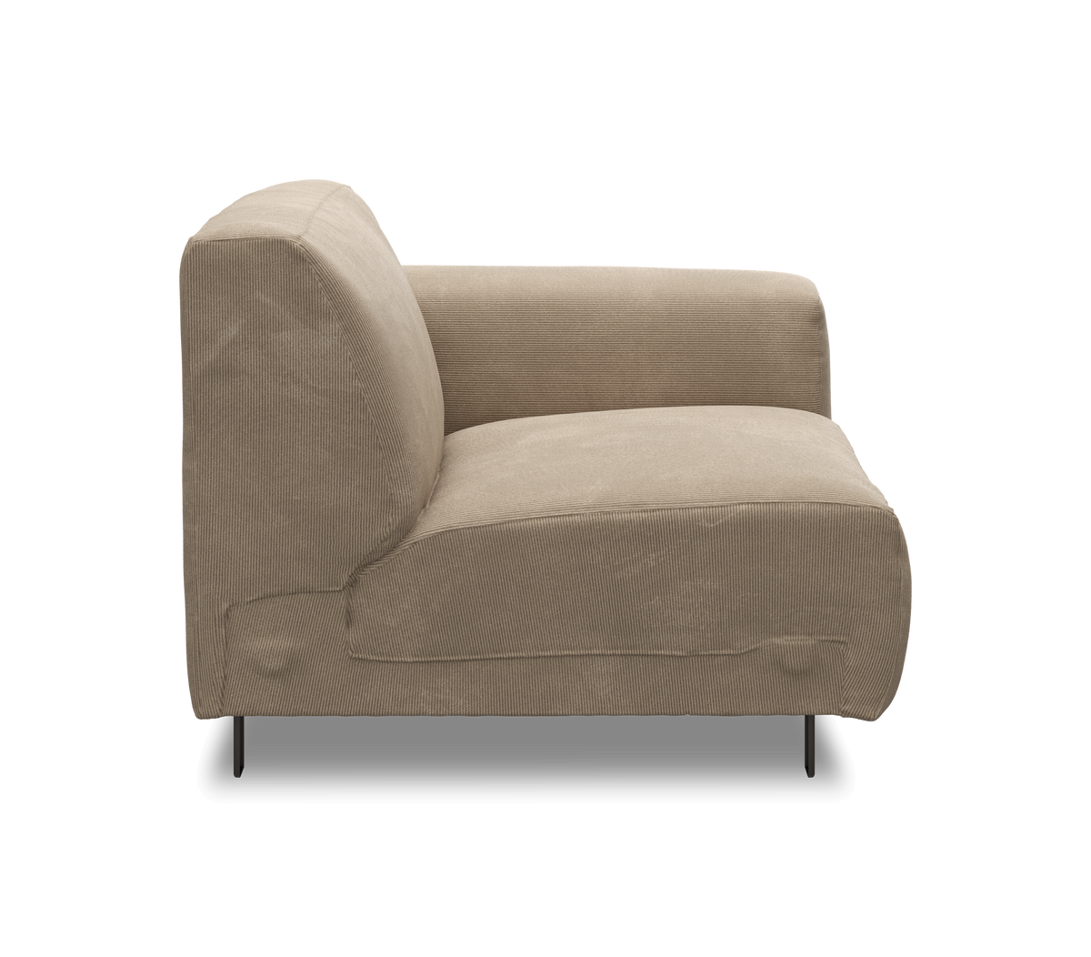 Beige venstrevendt sofa-modul i corduroy, set fra siden på frilagt baggrund.