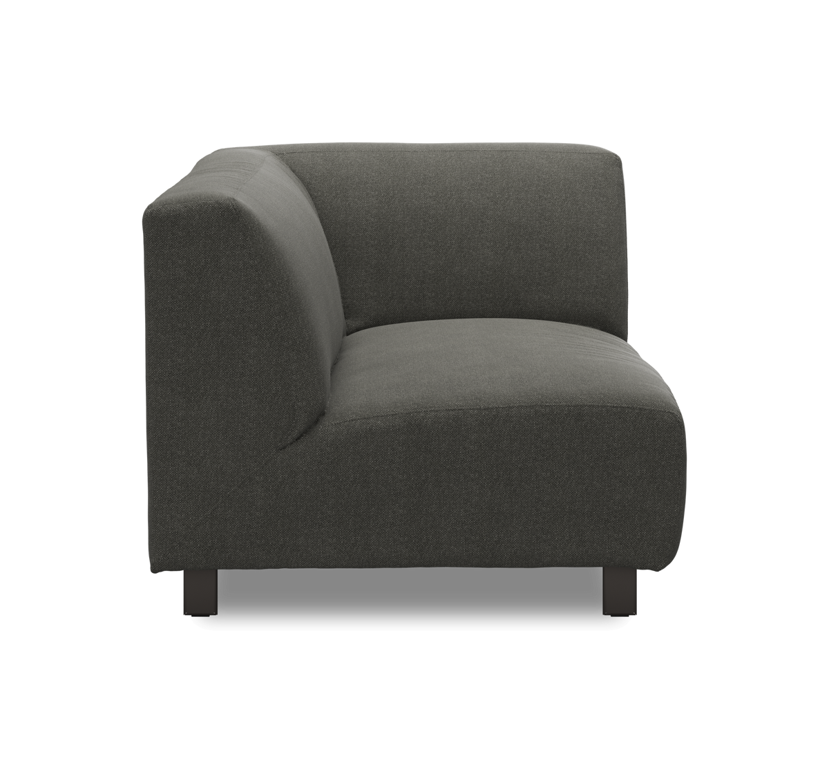 Mørkegrå hjørnemodul til sofa på hvid baggrund.