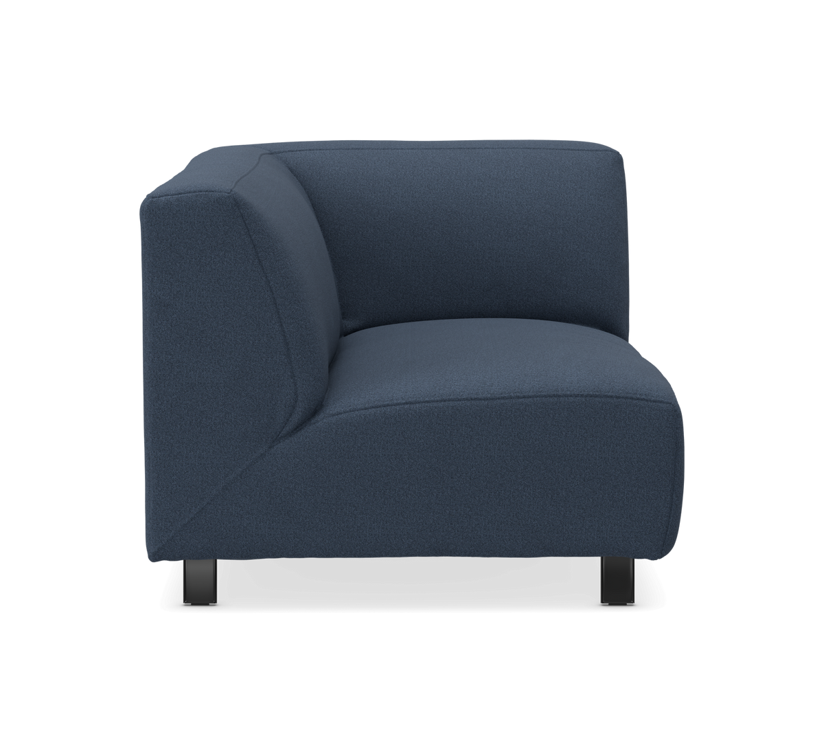 Blå modulsofa hjørnemodul set forfra, fritlagt på hvid baggrund.