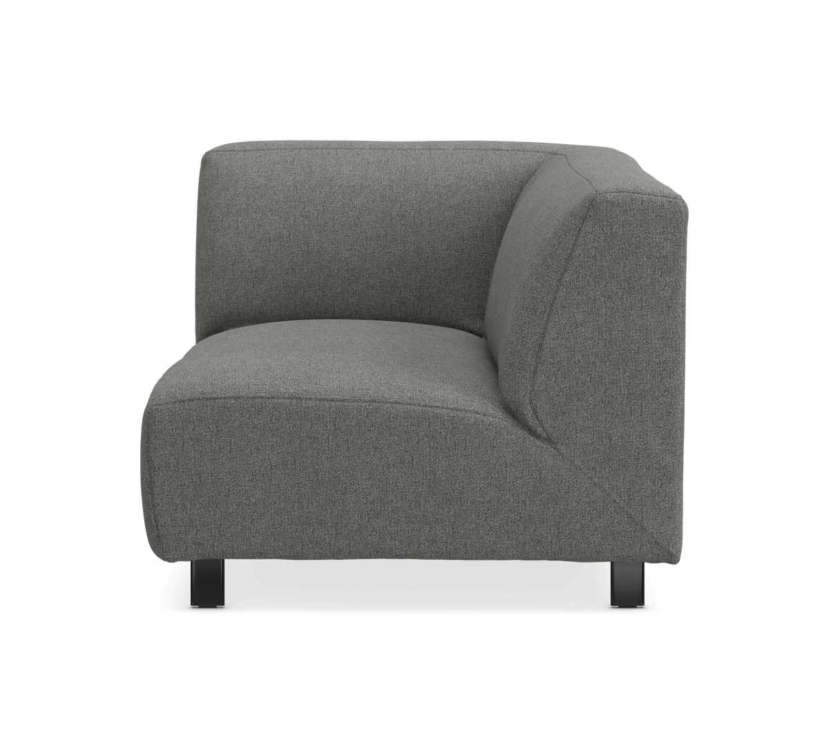 Grå modulsofa, hjørnemodul set forfra på hvid/transparent baggrund.