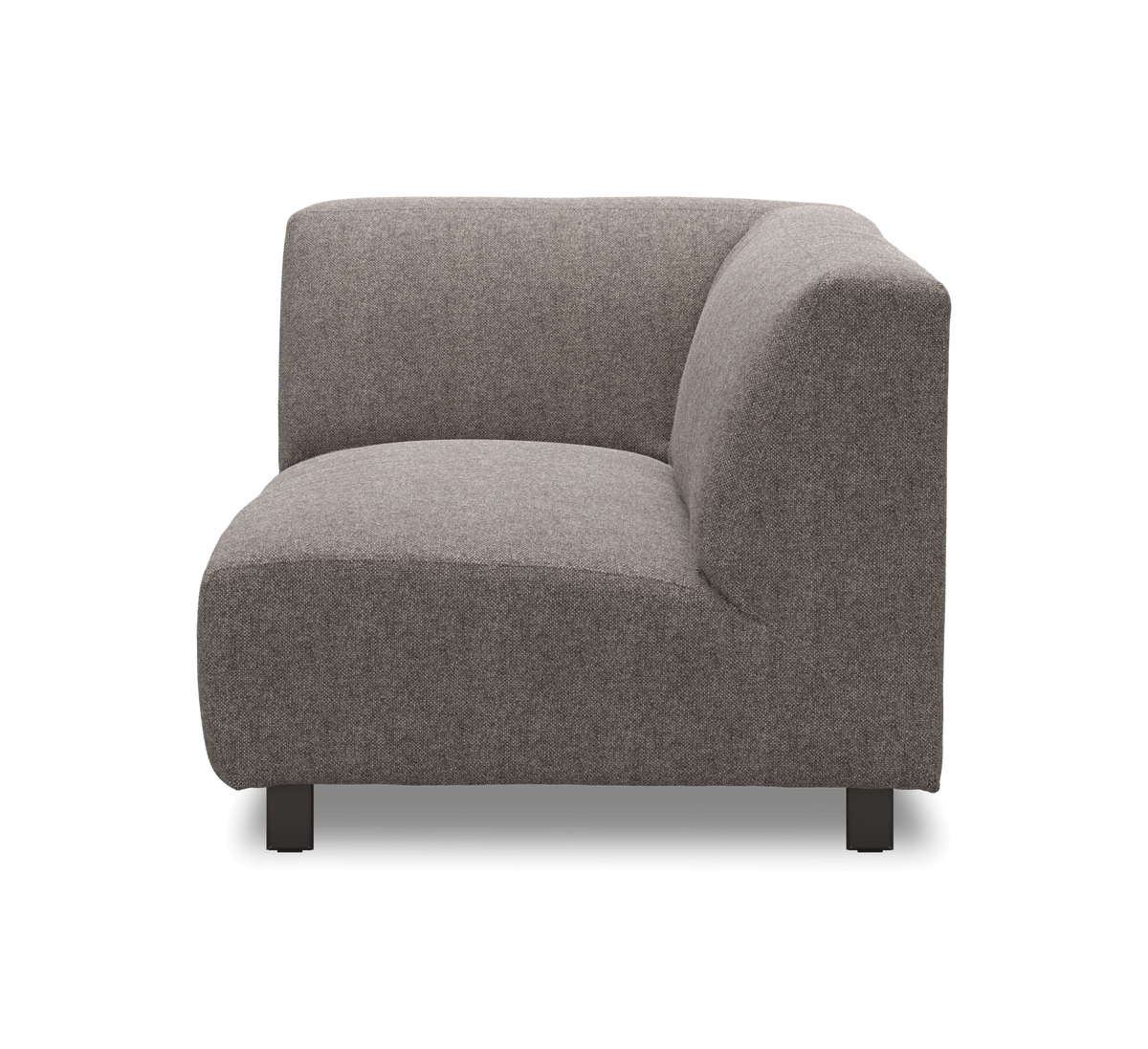 Modulsofa, hjørnesektion i gråt stof, frilagt forfra.