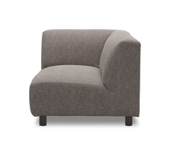 Modulsofa, hjørnesektion i gråt stof, frilagt forfra.