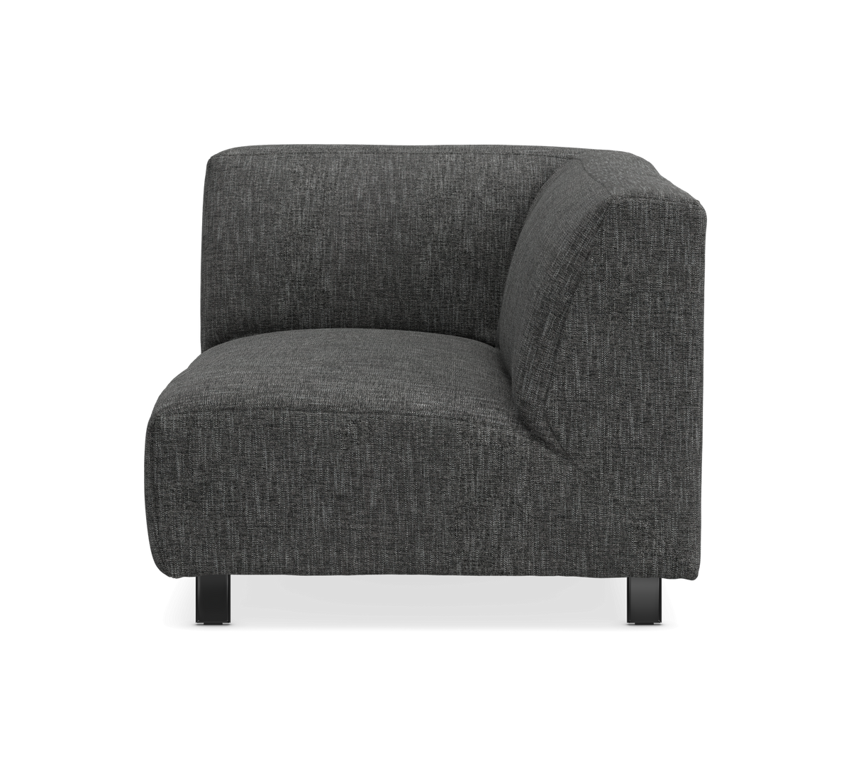 Mørkegrå hjørnemodul til sofa i stof, frilagt produktbillede.