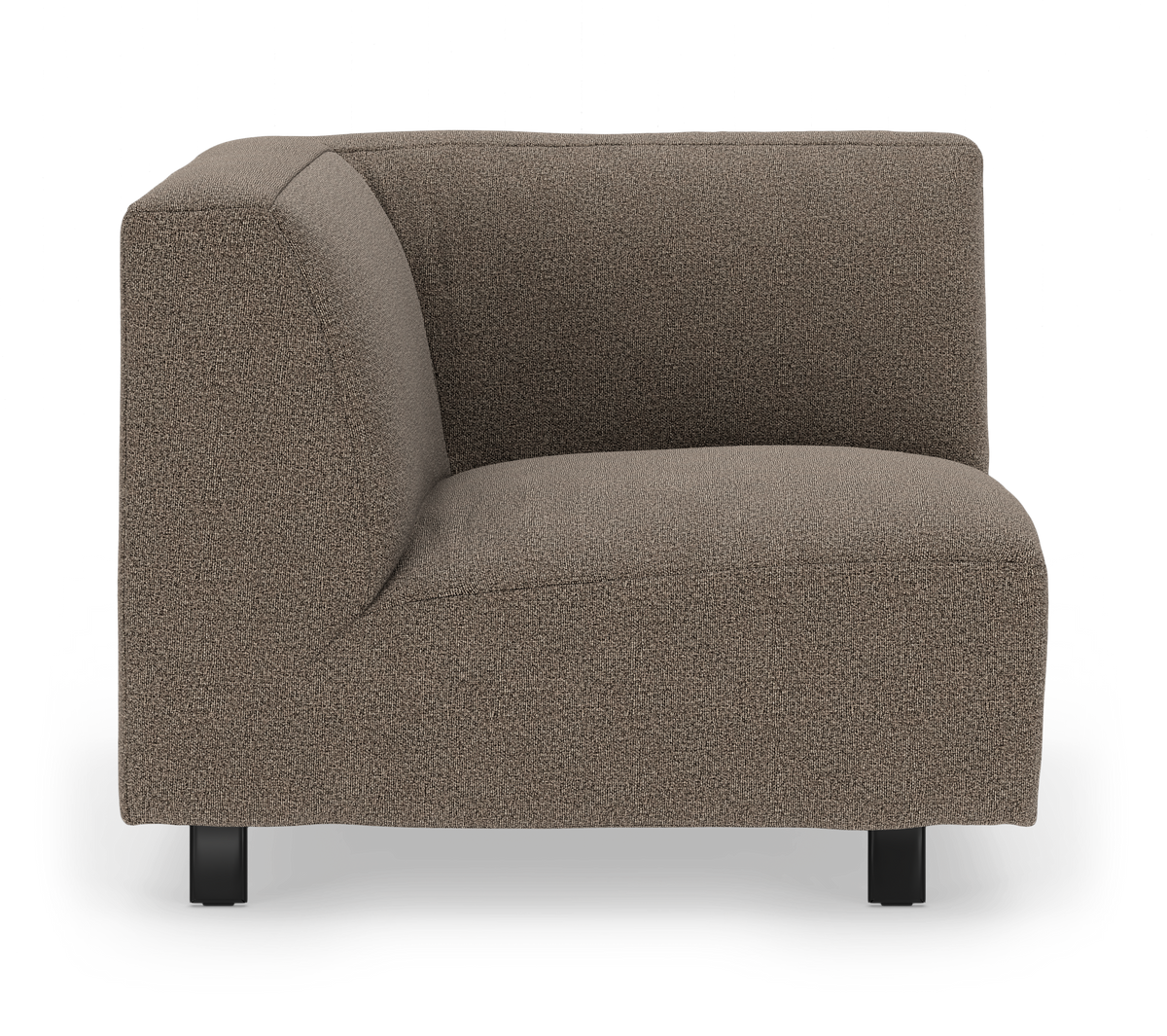 Modulsofa hjørne-/endmodul i brunmeleret tekstil med sorte ben, fritlagt produktbillede på hvid baggrund.