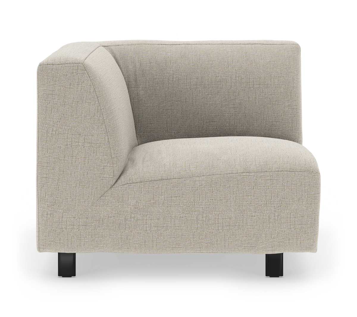 Beige modulsofa hjørnemodul med sorte ben, isoleret på hvid baggrund.