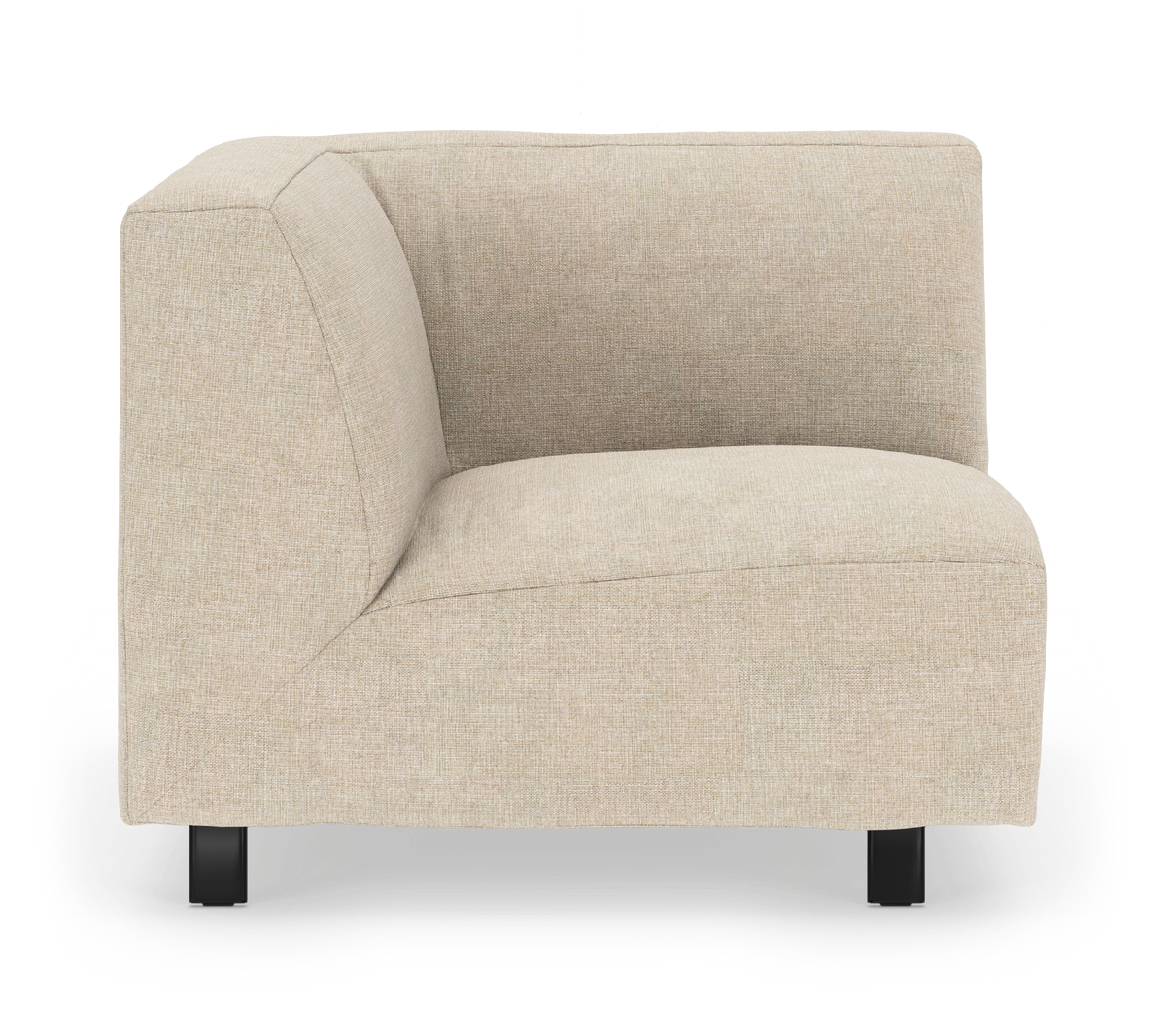 Beige modulsofa – hjørnesektion med bløde former og sorte ben, fritstående mod hvid baggrund.