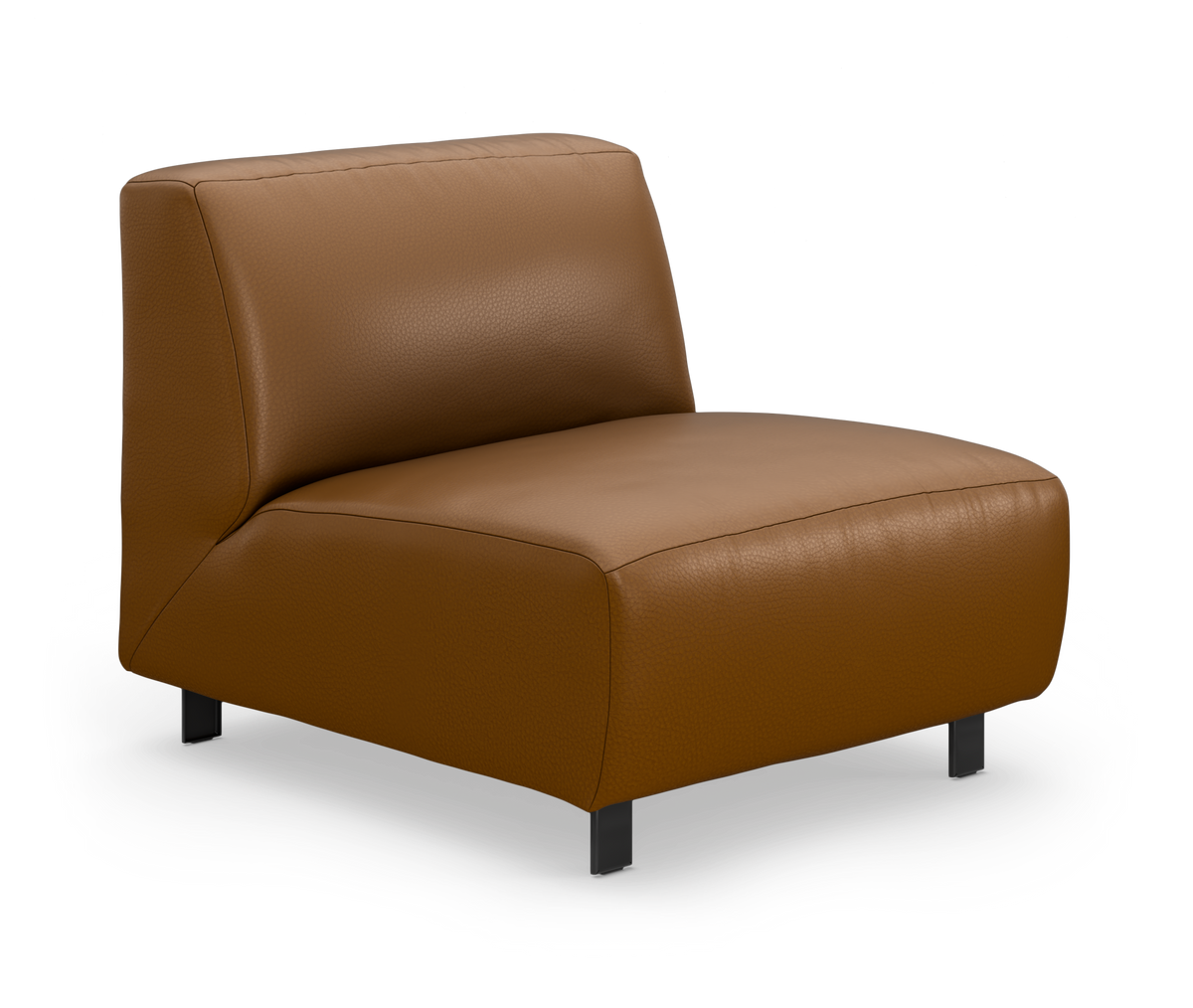Brun modulsofa/lounge-stol i læder uden armlæn, produktfoto på hvid baggrund.