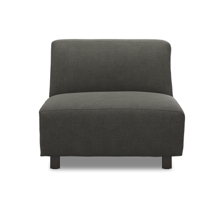 Mørkegrå armløs modulstol/sofa i stof set direkte forfra.