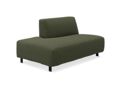 Olivengrøn modulsofa uden armlæn med ryglæn, fritstående på hvid/transparent baggrund.