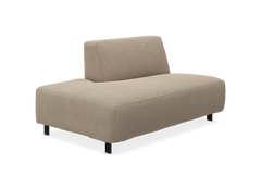 Beige modulsofa uden armlæn med ryglæn på sorte ben, frilagt på hvid baggrund.