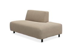 Beige modulsofa uden armlæn med lav ryg, frilagt på hvid baggrund.