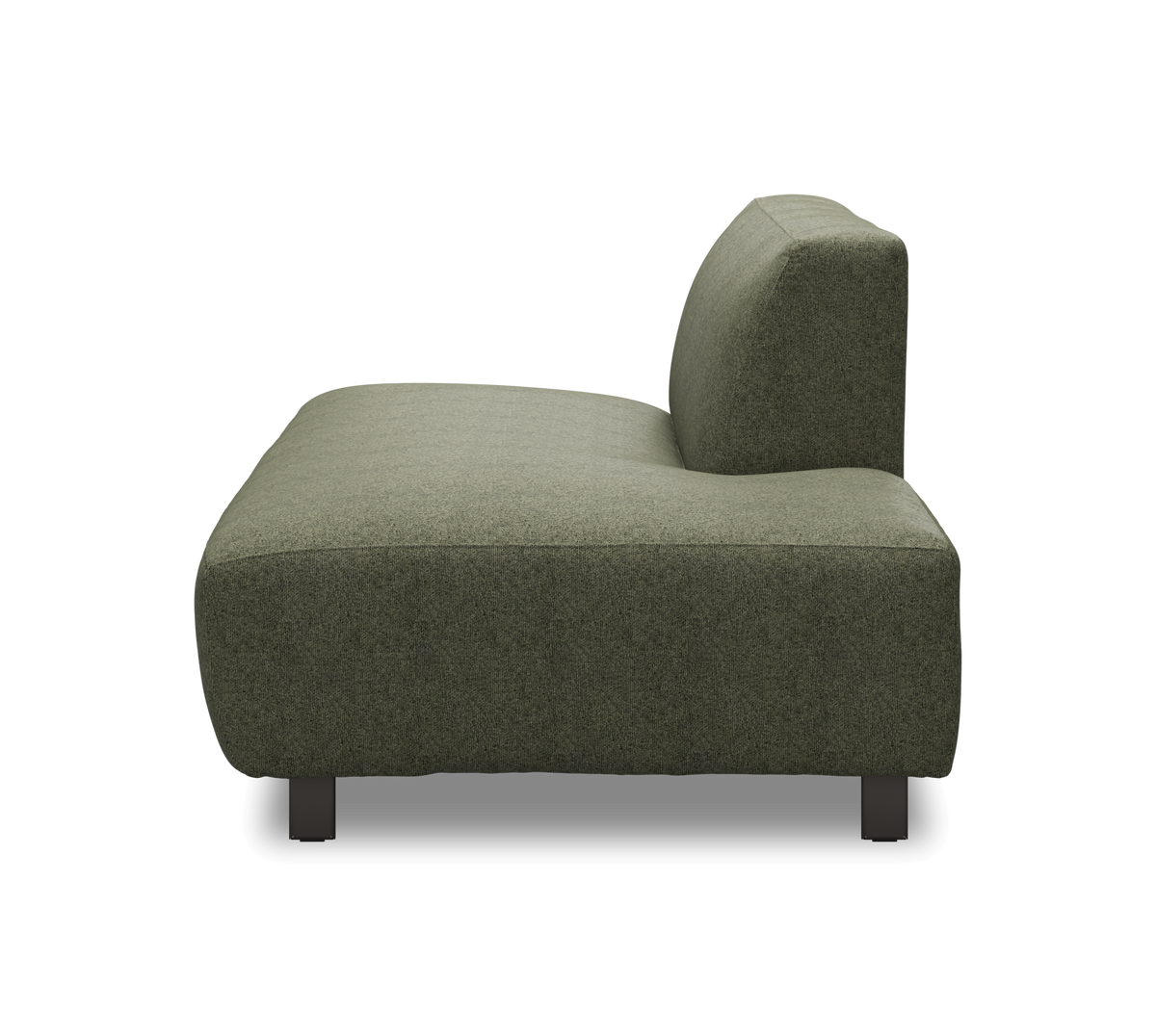 Grøn modulsofa i sideprofil med lav ryglæn på neutral baggrund.