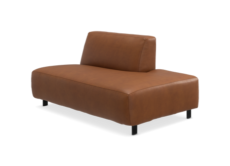 Modulsofa i brunt læder med lav ryg, fritstående produkt på hvid baggrund.