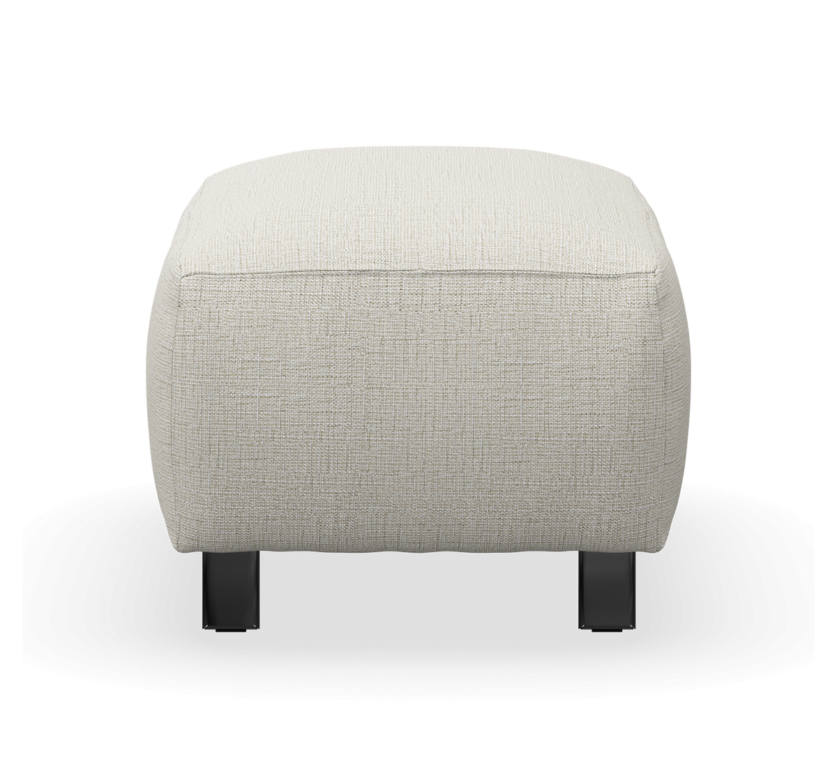 Lysebeige puf/ottoman i stof med sorte ben, frilagt mod transparent baggrund.