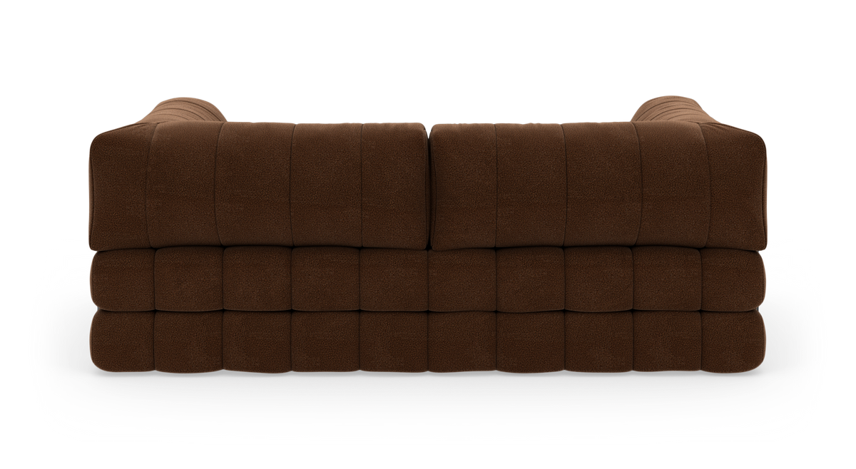 Brun modulsofa set bagfra, frilagt på hvid baggrund.