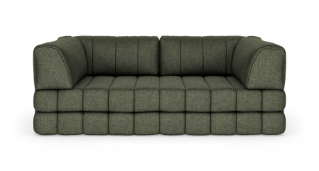 Modulsofa i mosgrønt stof, set forfra, fritstående mod hvid baggrund.