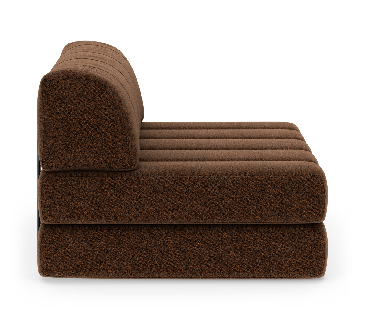 Brun modulsofa/loungesektion set fra siden på hvid baggrund.
