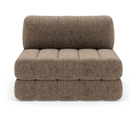 Modulær 2-personers sofa uden armlæn i brunmeleret stof, frontvisning mod hvid baggrund.