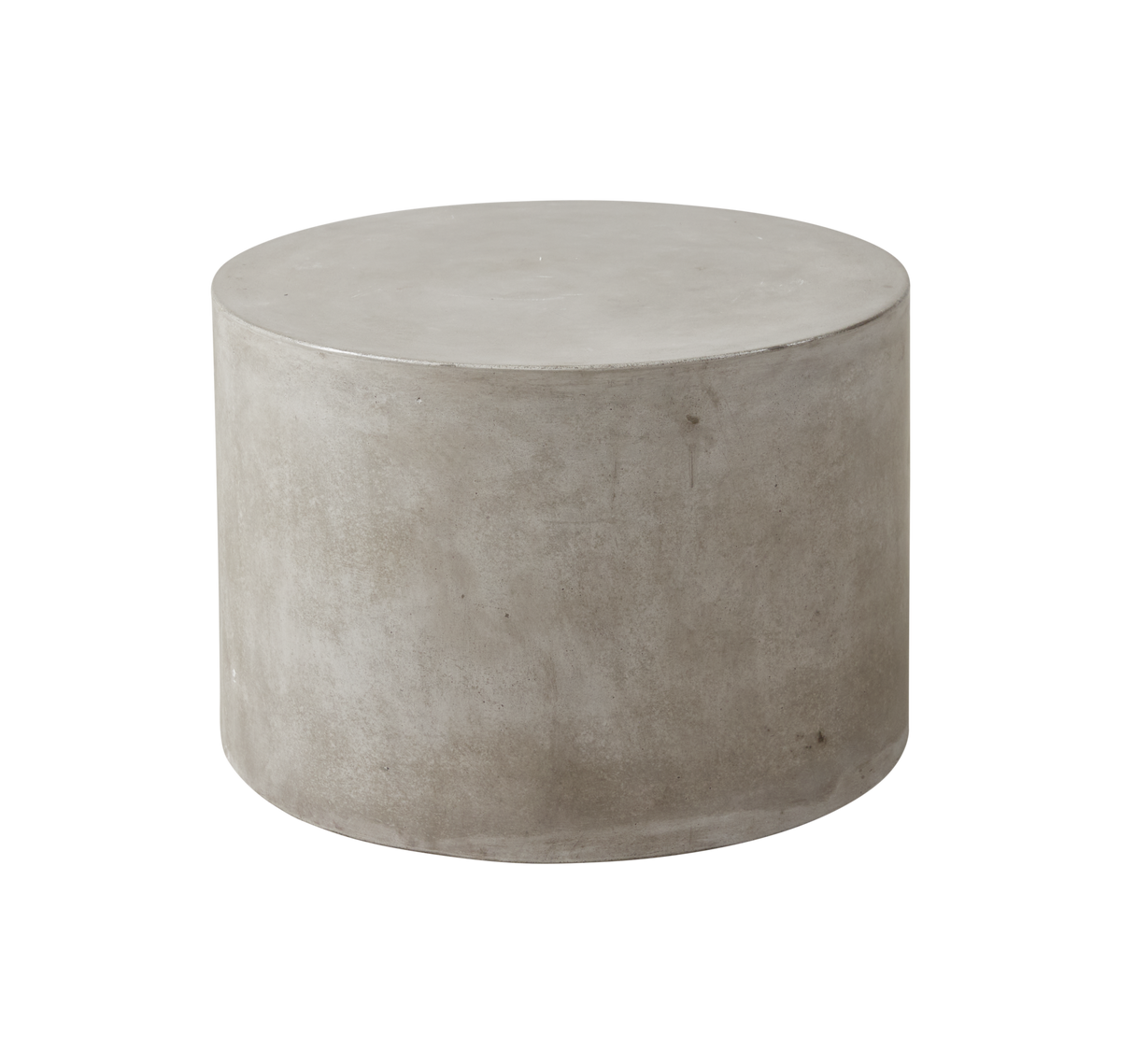 Cylindrisk sidebord/skammel i lysegrå beton.