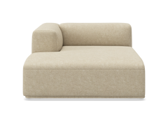 Beige modulsofa med venstre armlæn, frilagt på hvid baggrund, frontvisning.