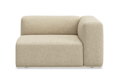 Beige modulsofa hjørnemodul med højre armlæn, fritlagt på hvid baggrund.