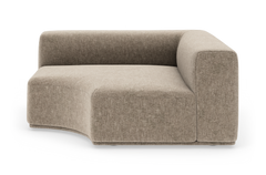 Beige modulsofa med høj ryg og armlæn i højre side, fritstående på hvid baggrund.