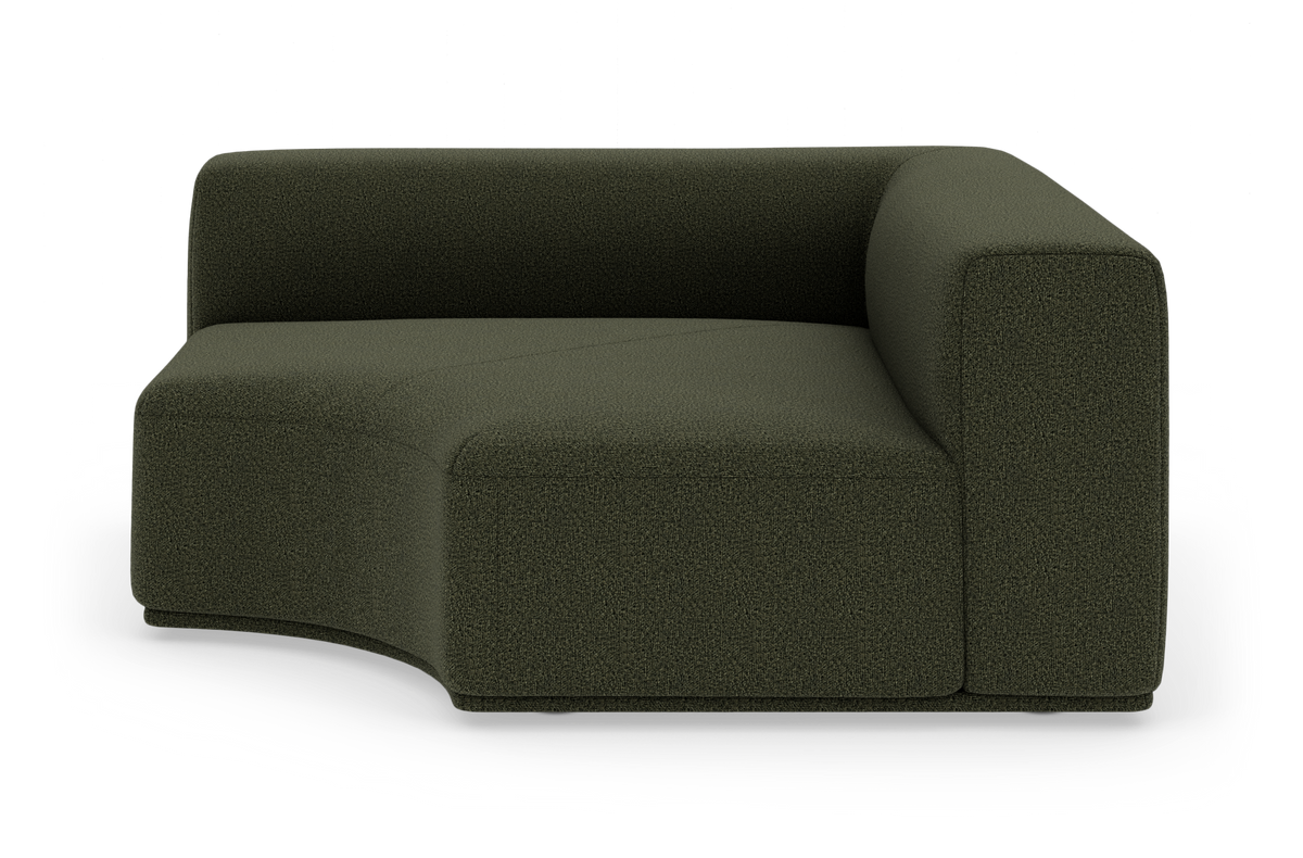 Modulsofa i mørkegrønt stof, frilagt produktbillede.