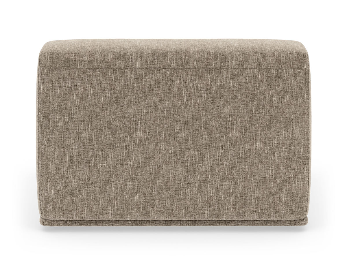 Beige rektangulær puff/ottoman i tekstil, frontview mod hvid baggrund.