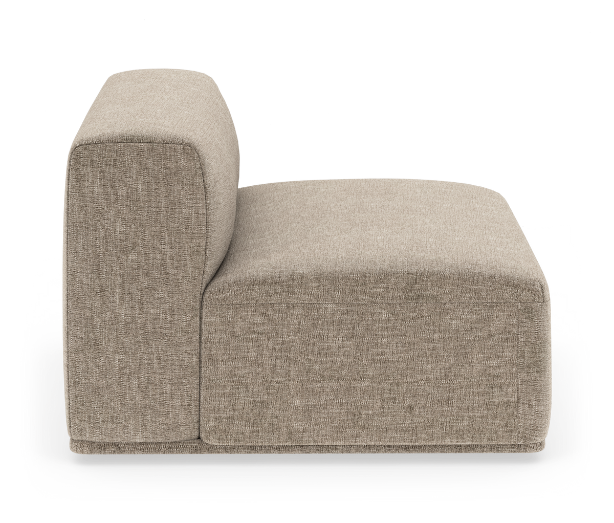 Beige modulsofa med venstrehjørne set fra siden.