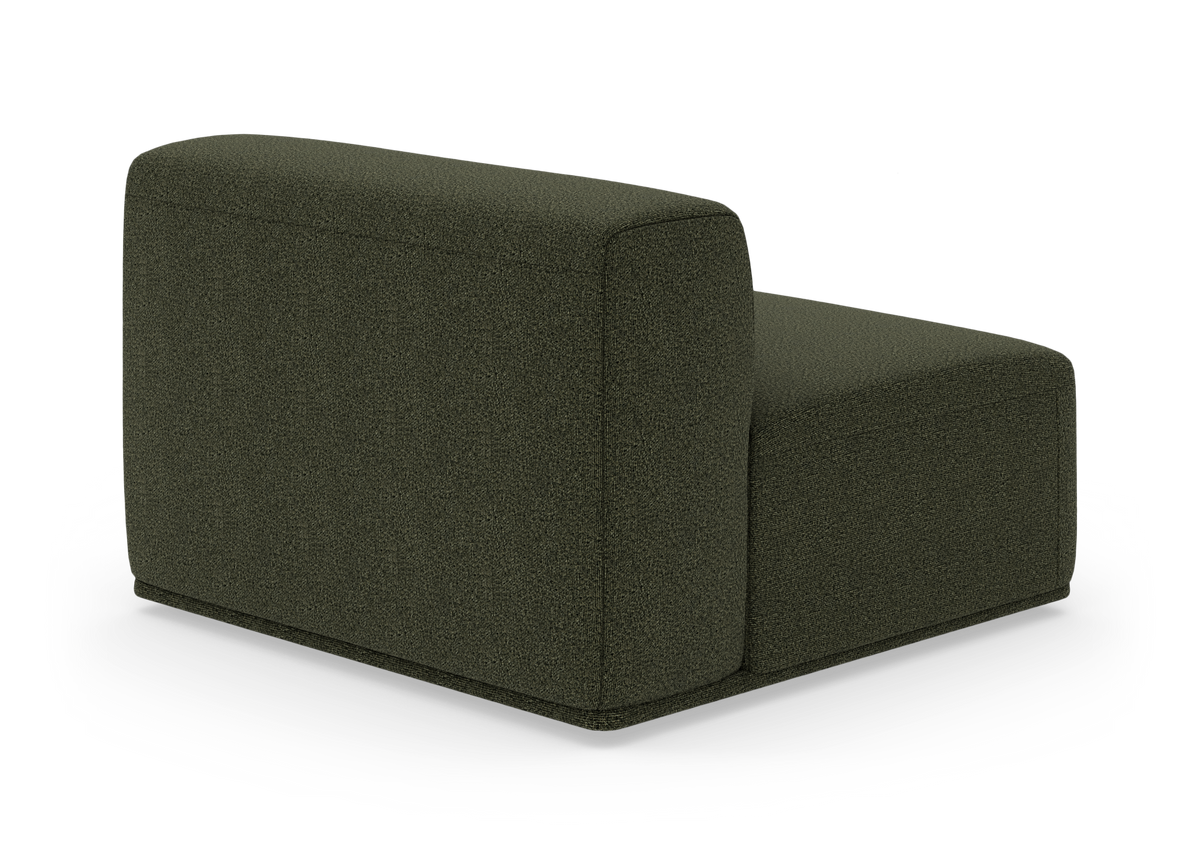Mørkegrøn modulsofa-sektion med ryglæn, frilagt på hvid baggrund.