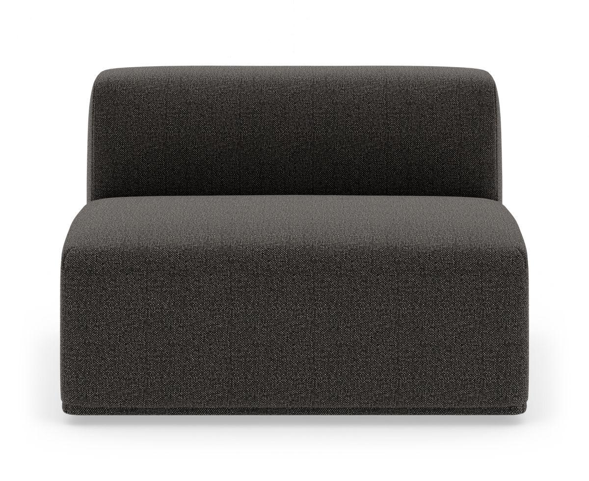 Mørkegråt, armløst modulsofa-element i tekstil set forfra – enkelt og moderne.