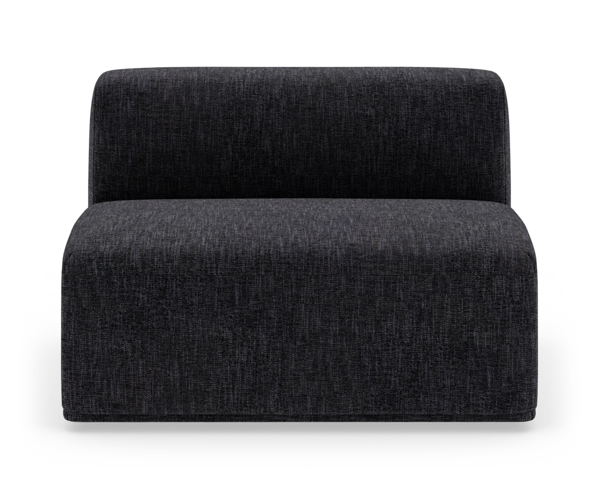 Mørkegrå modulsofa uden armlæn set forfra på hvid baggrund.