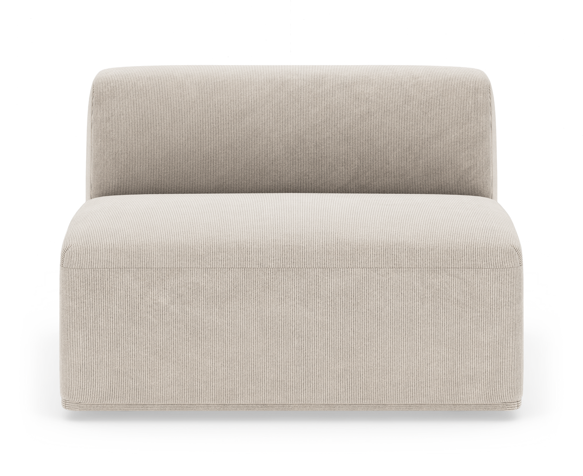 Modulsofa uden armlæn i beige fløjl/corduroy, frontvisning.