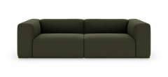 Mørkegrøn, moderne 2-personers sofa med afrundede armlæn på hvid studiebaggrund.