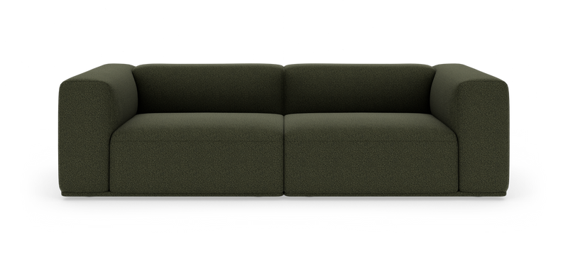 Mørkegrøn, moderne 2-personers sofa med afrundede armlæn på hvid studiebaggrund._ps