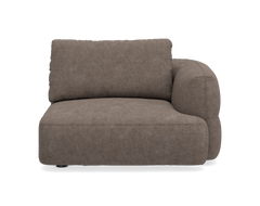 Brun modulsofa med høj ryg og højre armlæn på hvid baggrund.
